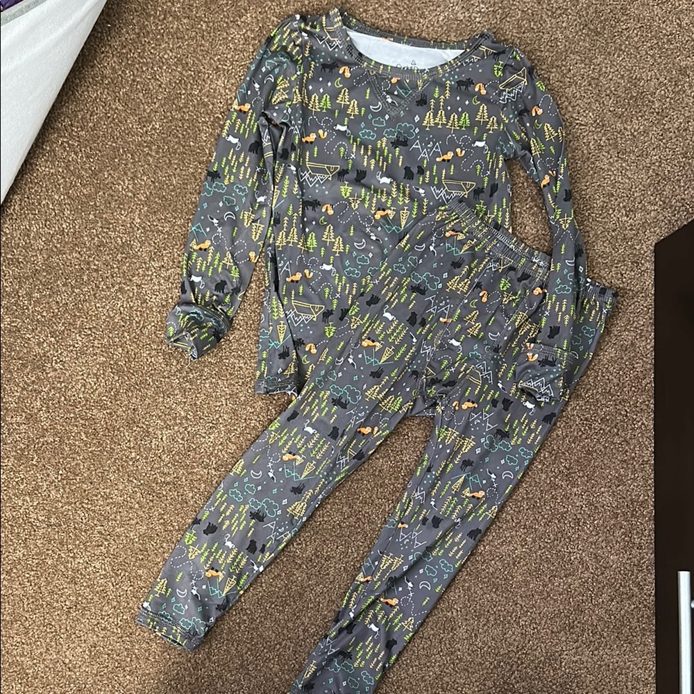 Gray and Yellow Pajama Set with Long Sleeves